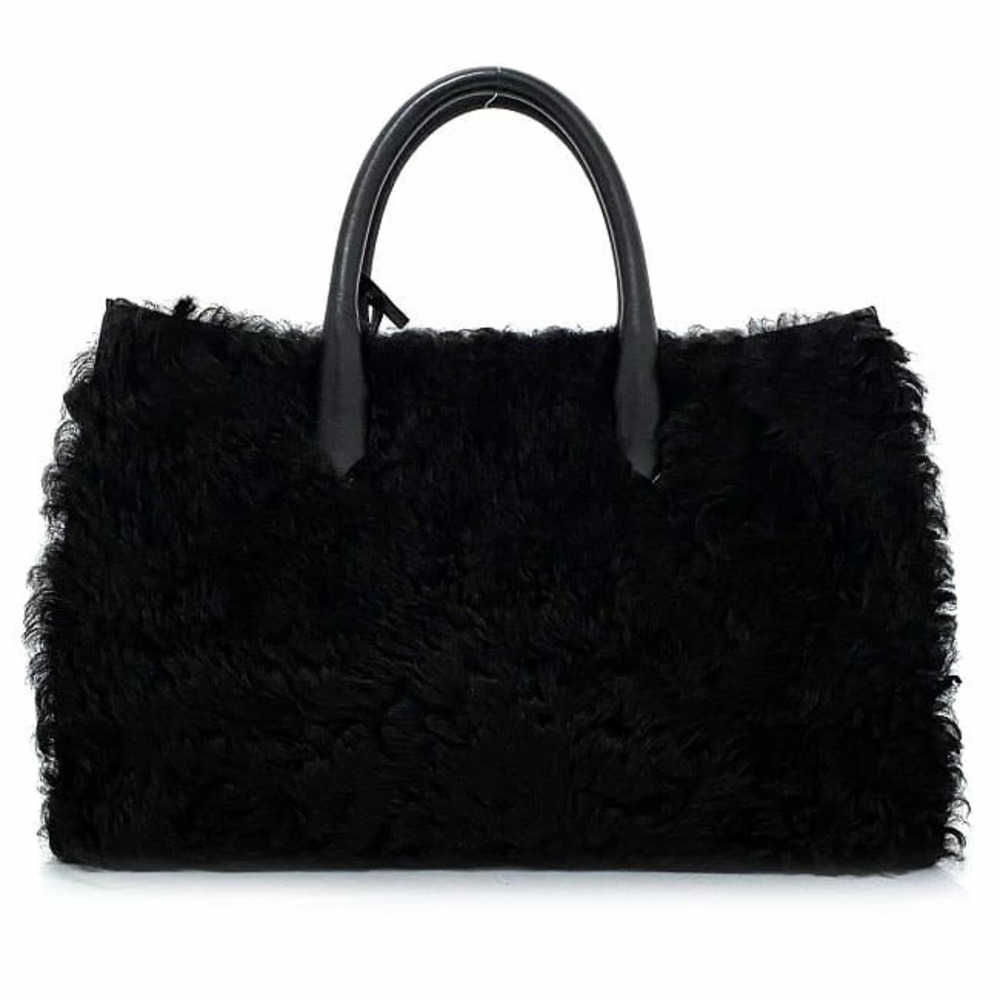 Balenciaga Bag Black Leather Fur Sheepskin Handbag Shoulder Tote Zipper - Picture 3 of 10